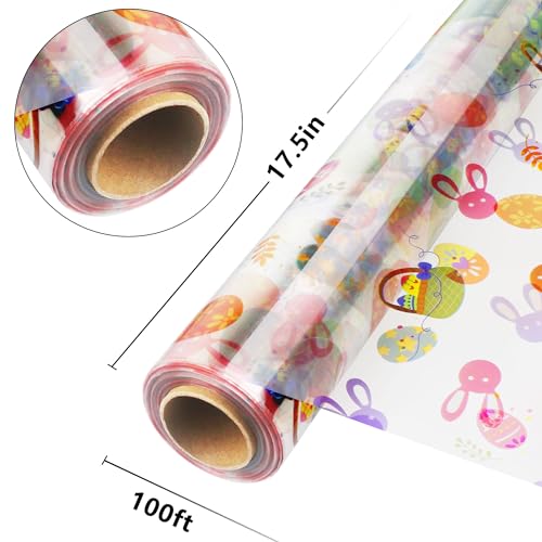100ft Easter Cellophane Wrap Roll with Egg (Easter 35in Wide x 100ft Long)