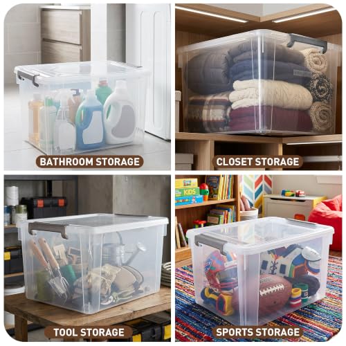 6 Packs 58.1 QT Plastic Storage Bins with Lids Large Stackable Storage Containers for Organizing Clear Storage Box for Garage (6 Packs-58.1 QT / Clear White)
