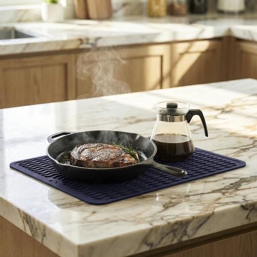 Silicone Dish Drying Mat (Navy Blue / 16"L x 12"W)