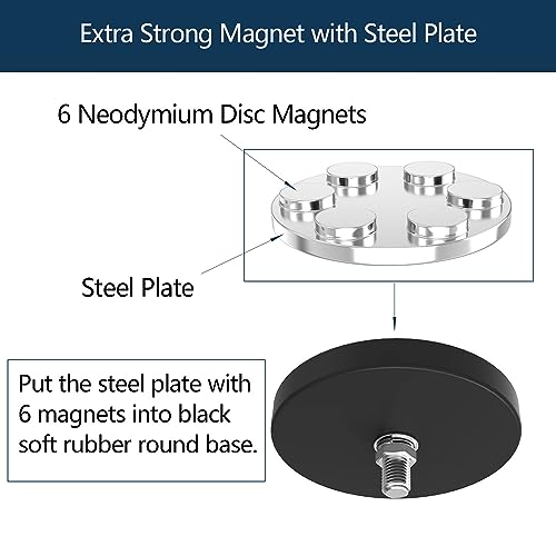Heavy Duty Magnetic Hooks with 2.60" D Round Base (Middle L/2Pack 16-80lbs)