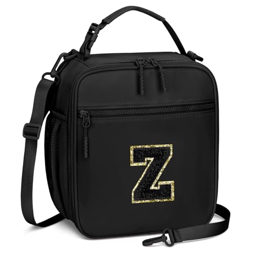 Lunch Box Kids Large Initial Insulated Lunch Bag for Girls (Black / Z)