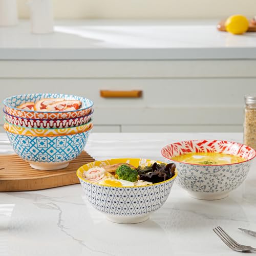 24 Oz Ceramic Soup Bowls Set of 6 (Assorted Colors / 24oz)