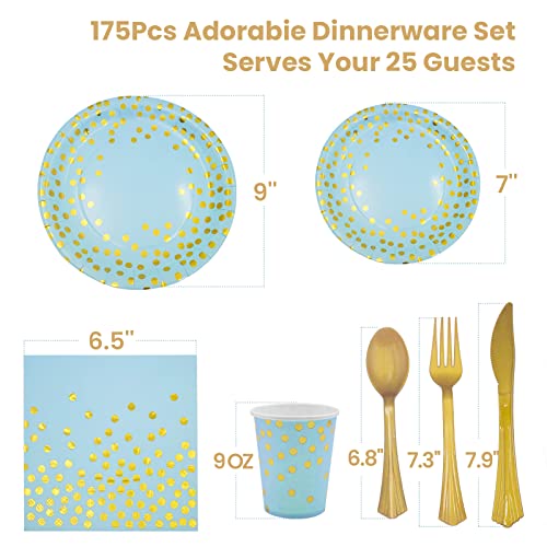 Blue Gold Paper Plates Set (175 PCS Blue and Gold)