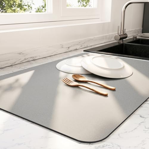 Dish Drying Mat for Kitchen Counter (Gray / 18" x 32")