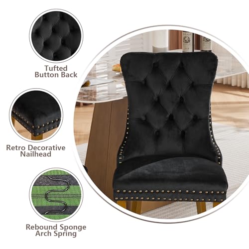 Black Velvet Dining Chairs Set of 6 (Classic Black)