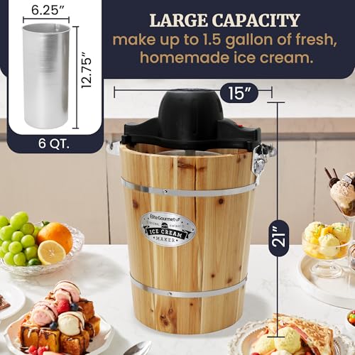 EIM916 6Qt Old Fashioned Wood Bucket Ice Cream Maker (Pine)
