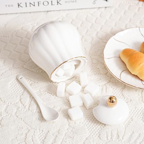 Ceramic Sugar and Creamer Set (White with gold line)