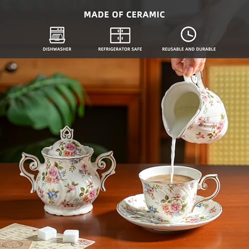 Sugar and Creamer Set Ceramic (White with small flowers)