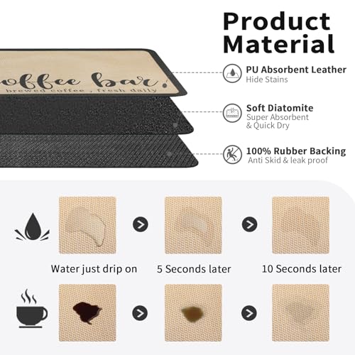 Coffee Mat Absorbent Hide Stain Rubber Backed Dish Drying Mat for Kitchen Counter (Coffee Bar / 16" x 24")