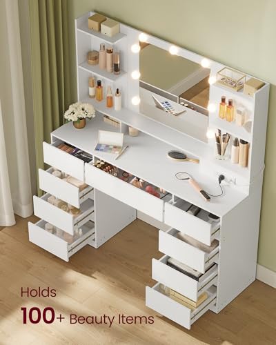 43.3 Inch Vanity Desk with Mirror and Lights (43.3"W(9 Drawers) / Cloud White)