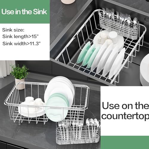 Large Dish Drainer Rack in Sink Adjustable (Medium - 14.96×11.02×5.35 Inches)