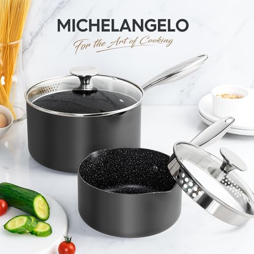 Hard Anodized Saucepan Set with Lids (1.5+3 Quarts)