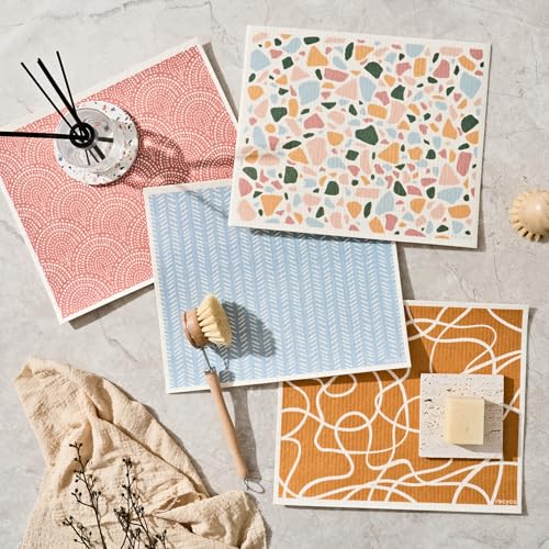 Swedish Dishcloths for Kitchen (Urban Boho Terrazzo - Xl 4 Pack)