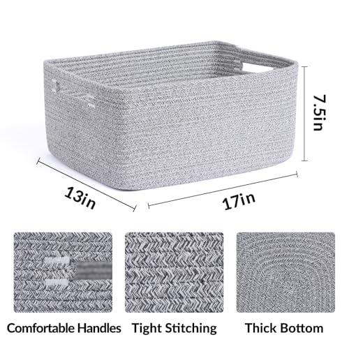 Large Storage Baskets for Organizing (4pcs-L17×W13×H7.5" / Mixed Grey)
