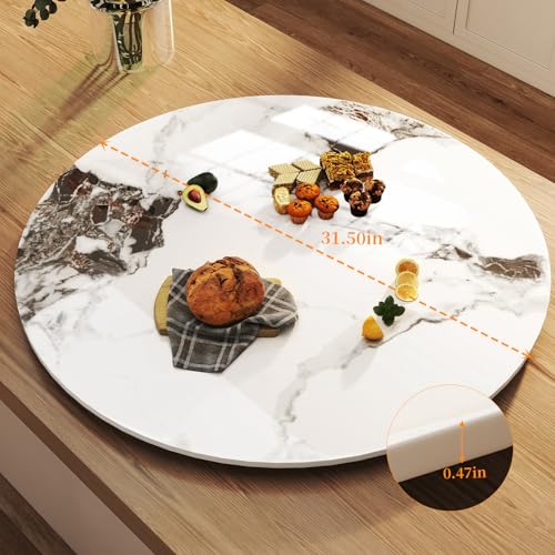 31.5" Lazy Susan for Table Top Tempered Glass Rotating Serving Tray for Dining Table (Marble White / 80CM)
