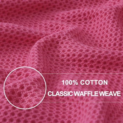 100% Cotton Waffle Weave Kitchen Dish Cloths 6 (Hot Pink / 12 X 12 - 6 Pack)