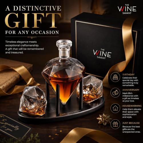 Diamond Whiskey Decanter with 2 Diamond Glasses Set (Diamond Decanter + 2 Glasses)