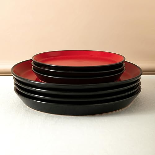 Albie Stoneware 16 Piece Modern Dinnerware Set (16 Piece - Service for 4 / Red and Black)