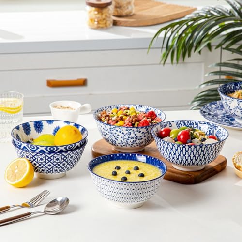 24 Oz Ceramic Soup Bowls Set of 6 (Vintage Blue / 24oz)