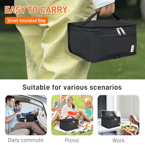 NOL Mini Insulated Lunch Bag for Women Men Kids (Black / Medium(5 Liters))