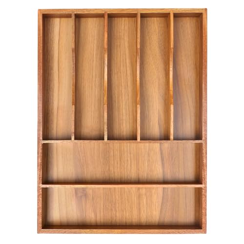 Acacia Silverware Organizer Kitchen Drawer Organizer Expandable Bamboo Utensil Holder Cutlery Tray for Kitchen Utensil and Flatware Bedroom Office Brown 7 Slots (Brown / 7 Slots)