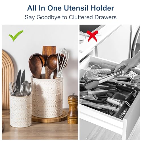Ceramic Utensil Holder Set of 2 (Oasis / 7.2"+5.4" (Set of 2))