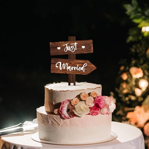 Rustic Just Married Wedding Cake Topper in Wood Wedding Cake Decoration (Just Married)
