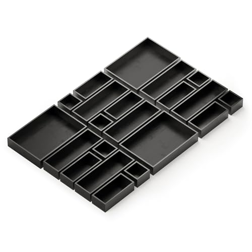 21 Piece Bamboo Drawer Organizer Storage Boxes Set (21-Piece / Black)