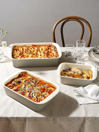 Ceramic Casserole Dishes for Oven with 304 Racks (Oatmeal Greige / 13.7"+11"+8.3")