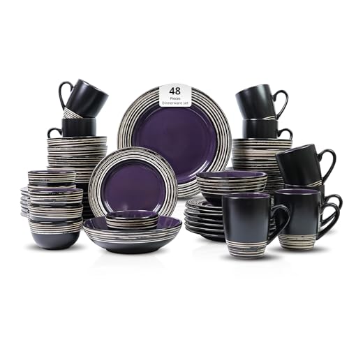 HomeVss 48 Piece Dinnerware Set (Lavender / Service for 8 - 48pc Set)
