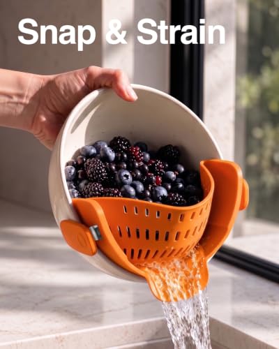 Snap N Strain Clip On Strainer for Pots and Pans (Orange)