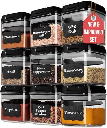 9PC (0.5L | 17oz) Airtight Pantry Storage Containers with 9 Spoons (Black - 9 Pc / 9 Pc - 0.5 Liter)