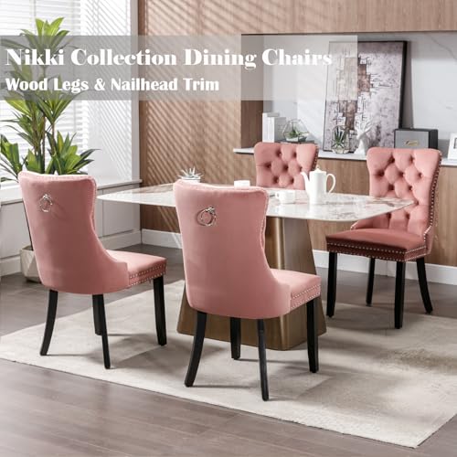 Pink Velvet Dining Chairs Set of 4 (Pink)