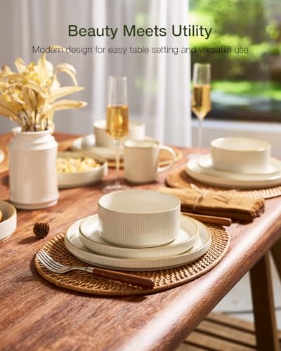 Stoneware Dinnerware Set with Mugs (White)