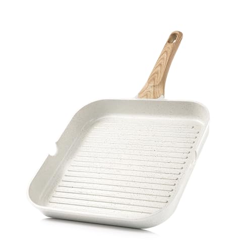 Nonstick Ceramic Grill Pan for Stove Tops (White Ceramic / 9.5 Inch)