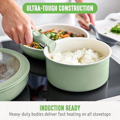 10 Piece Nonstick Pots & Pans Set (Sage Green)