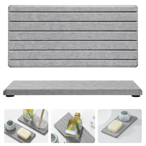2PCS Instant Dry Diatomite Stone Counter Makeup Tray Organizer (Light Gray / 8"x 3.8")