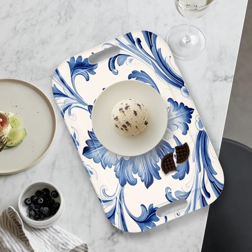 Serving Trays with Handles (Blue and White Pattern)