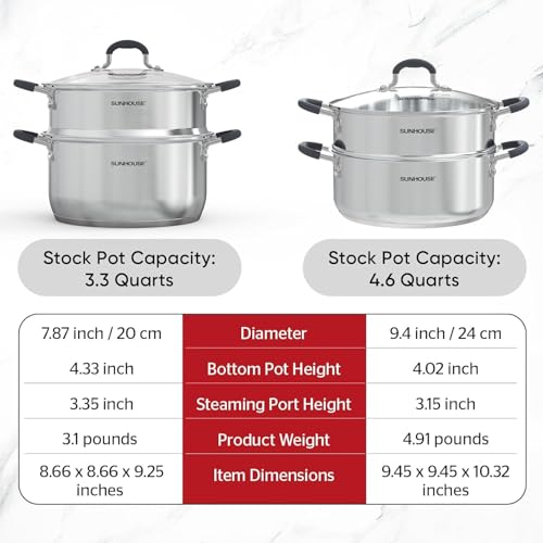 4.6 QT Stainless Steel Steamer Pot for Cooking with Glass Lid (4.6 Quarts)