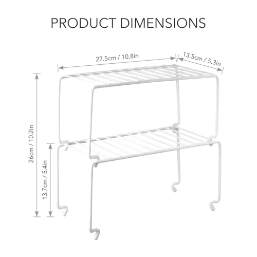 2-Pack Small (10.8x5.3inch) White Stackable Shelf Organizer Rack, Kitchen Shelves Organization for Cabinet, Pantry Organizers and Storage, Wire Shelf Rack, Desk Organizer, Rustproof (2-Pack / Small Stackable)