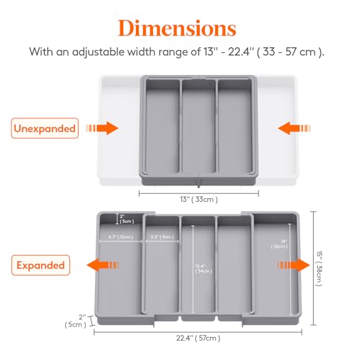 Utensil Organizer for Kitchen Drawers (Gray / Large(13-22''W x 15"D))