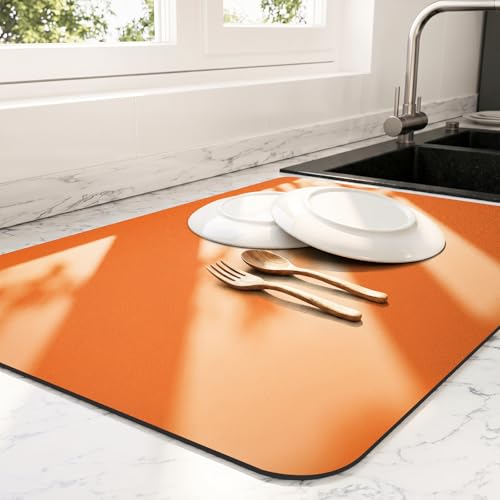 Dish Drying Mat for Kitchen Counter (Orange / 18" x 32")