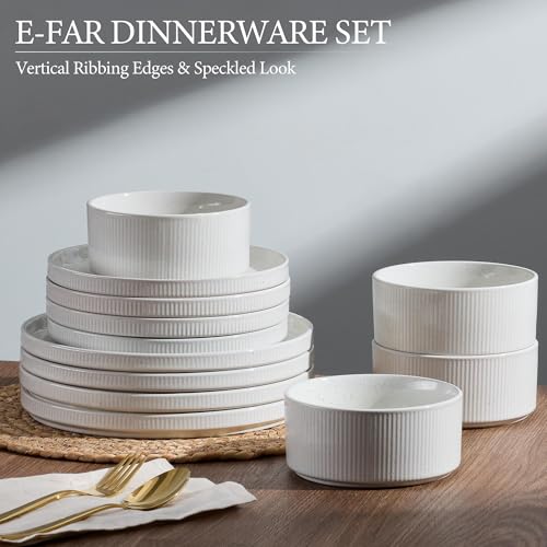 12 Piece Plates and Bowls Sets (Speckled White / 12pcs for 4)