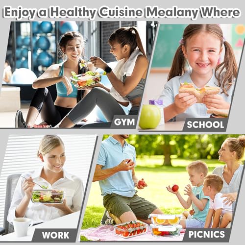5 PACK 36 OZ Glass Meal Prep Containers Set with Lids (White)