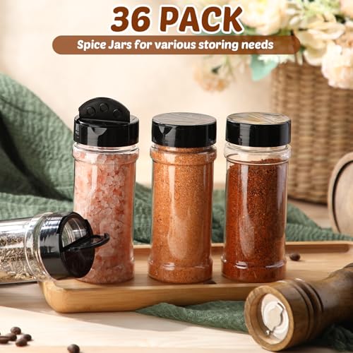 36 Pcs Plastic Spice Jars with Shaker Lids (8.5 oz / Black)