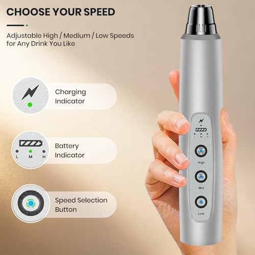 Milk Frother Handheld Rechargeable with Stand (with stand / Silver)