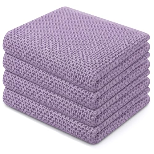 100% Cotton Waffle Weave Kitchen Dish Towels 4 (Lavender / 13 X 28 - 4 Pack)