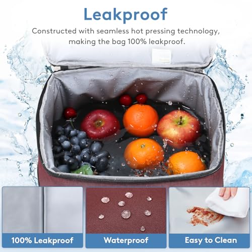 Cooler Bag 60 Cans Collapsible and Insulated Large Lunch Bag Leakproof Soft Cooler Portable for Camping (60-Can(40L) / Burgendy)