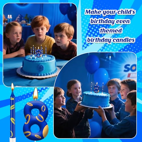 13PCS Birthday Cake Candles Set (Blue+Gold / 8)
