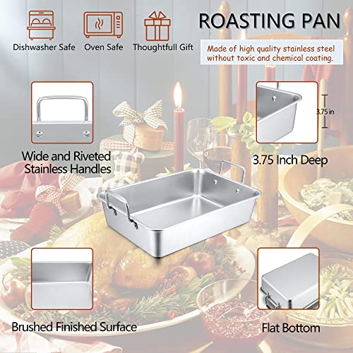 Roasting Pan with Flat Rack & V (Rectangle Roasting Pan with 2 Racks / 15.3 Inch)
